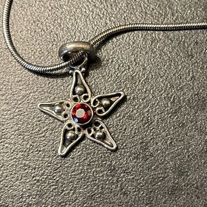 Silver Star Pendant Necklace with Garnet